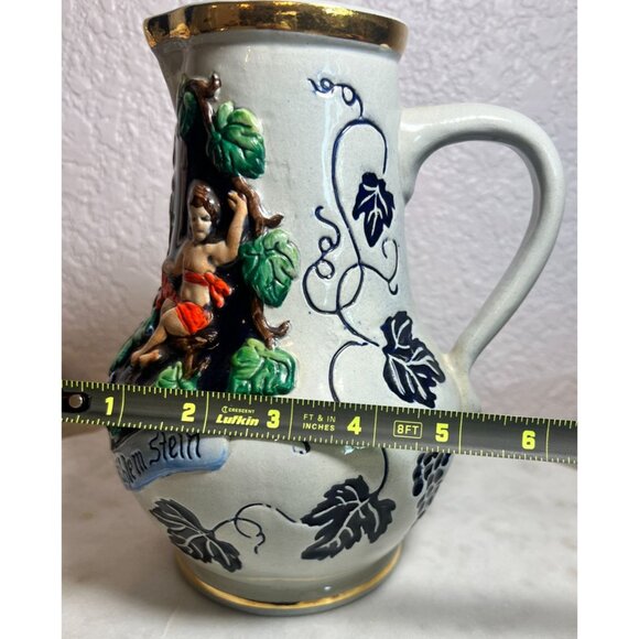Vtg German Beer Stein Pitcher Gold Trim Embossed Original Thwalt Wein Aus Kuhlen - Picture 8 of 9
